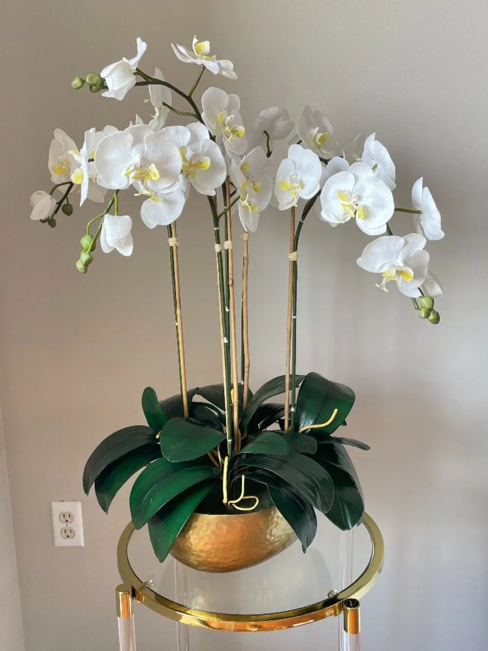 Artificial Orchid Real Touch Flower Arrangement Moss Decorative Gold Pot 32 x 14
